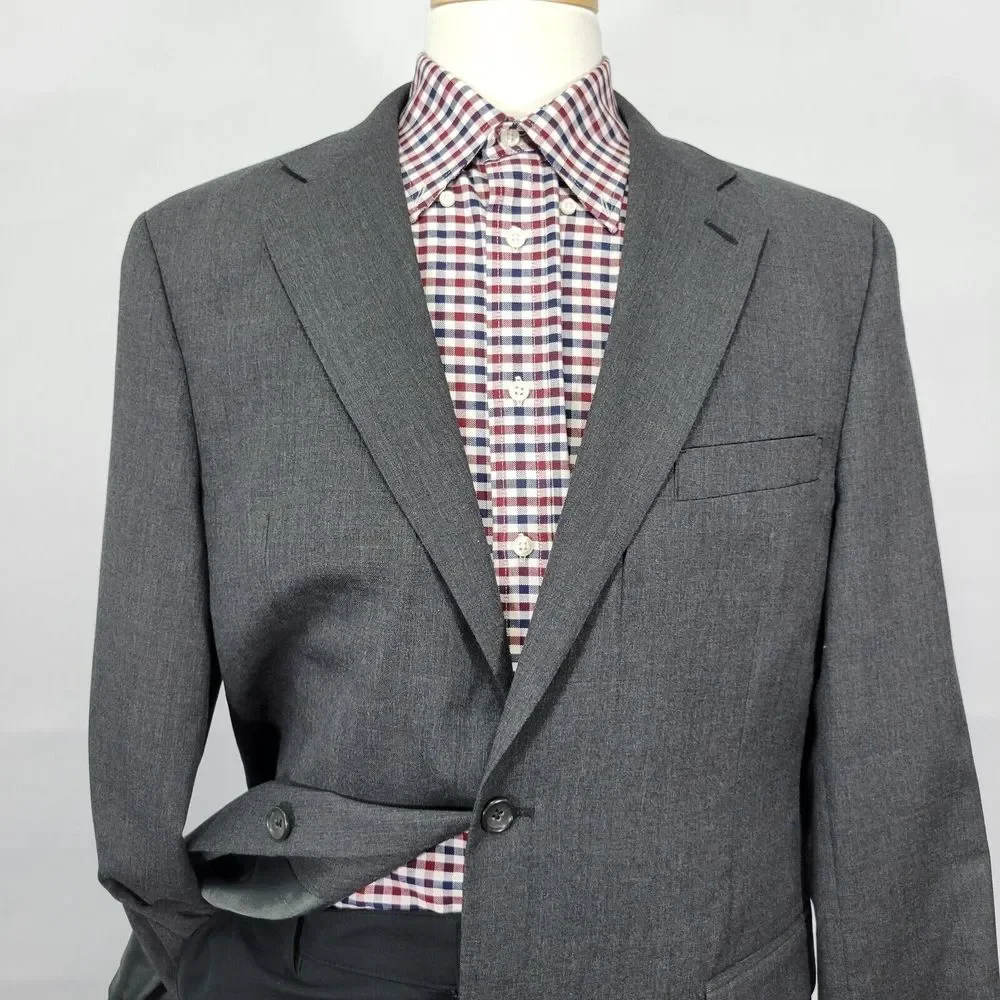 Joseph Feiss Trio Mens Sport Coat Blazer Two Button Charcoal Gray Twill Wool 42L